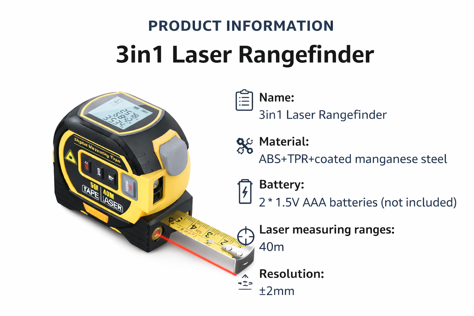 Laser Tape Measure 3 in 1 Laser Rangefinder