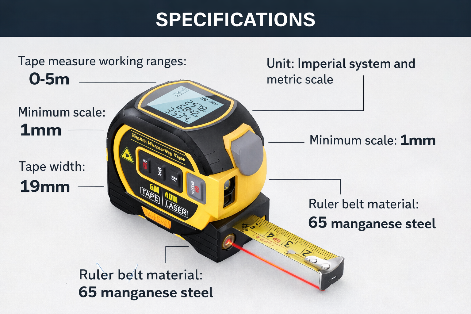 Laser Tape Measure 3 in 1 Laser Rangefinder